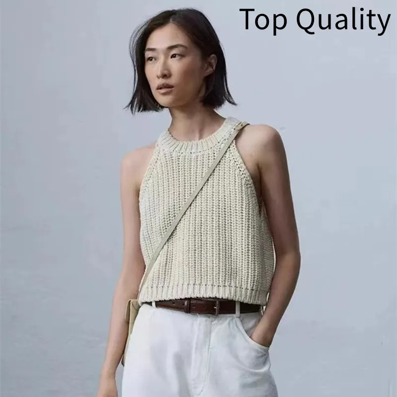 

2024 women's knitted camisole vest women's niche design backless hanging neck T-shirt sweater outerwear women's clothing