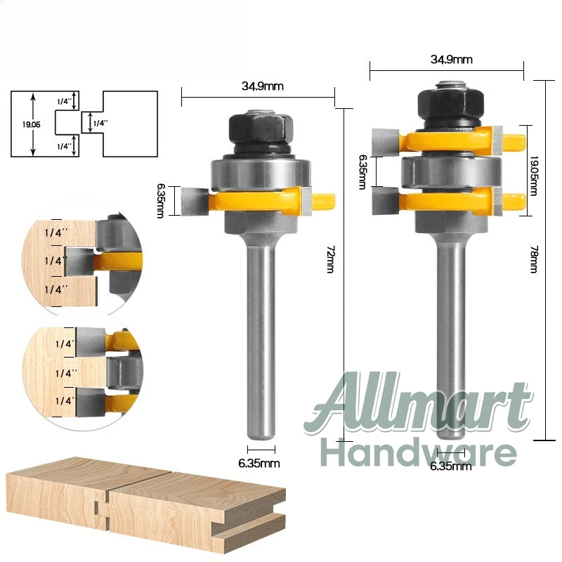 3 Flute T-Slot Joint Cutter 35mm Single Bearing Grooving Jointer Router Electric Milling Cutter Male Female Joint Bit