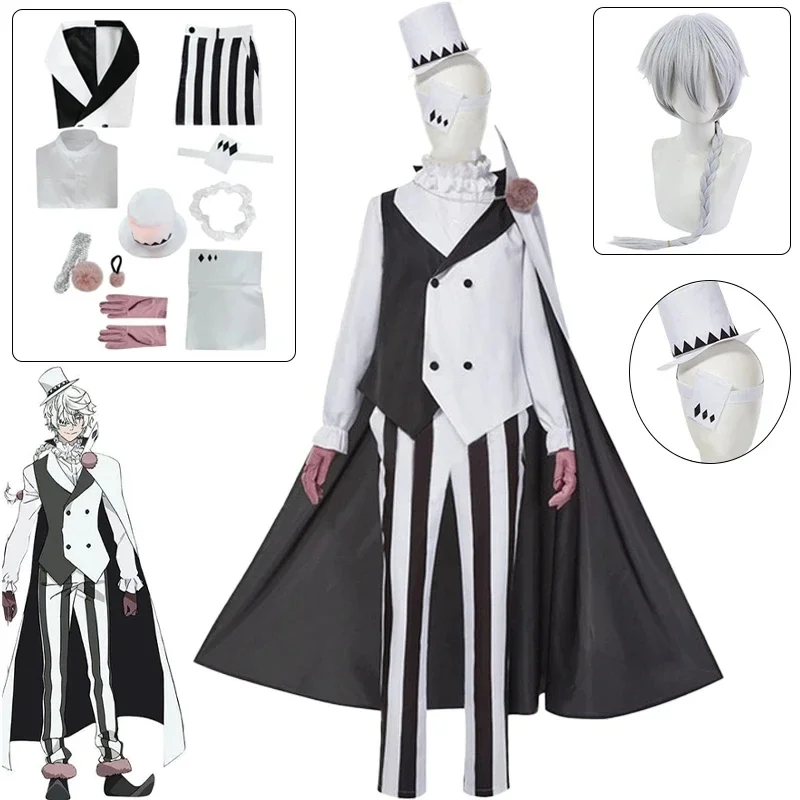 

Nikolai Gogol Cosplay Costume Hat Wig Bungo Stray Dogs Season 4 Cloak Anime The Overcoat White Black Uniform Gloves Eye Patch