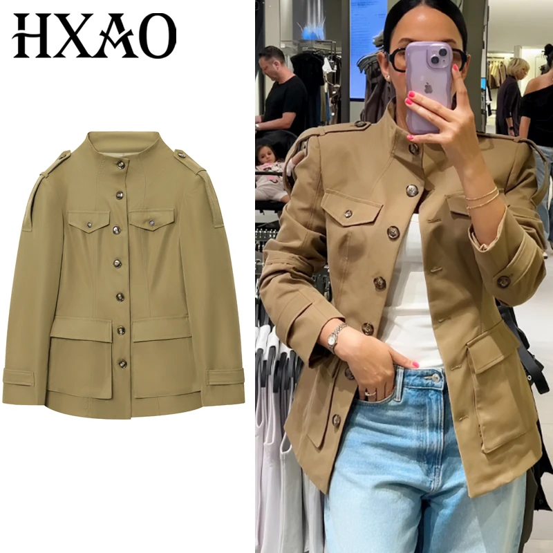 

HXAO Green Bomber Jacket Women's Jacket Demi-Season New In Coats & Jackets Fashion Long Sleeve Coat Ladies High Street Outerwear