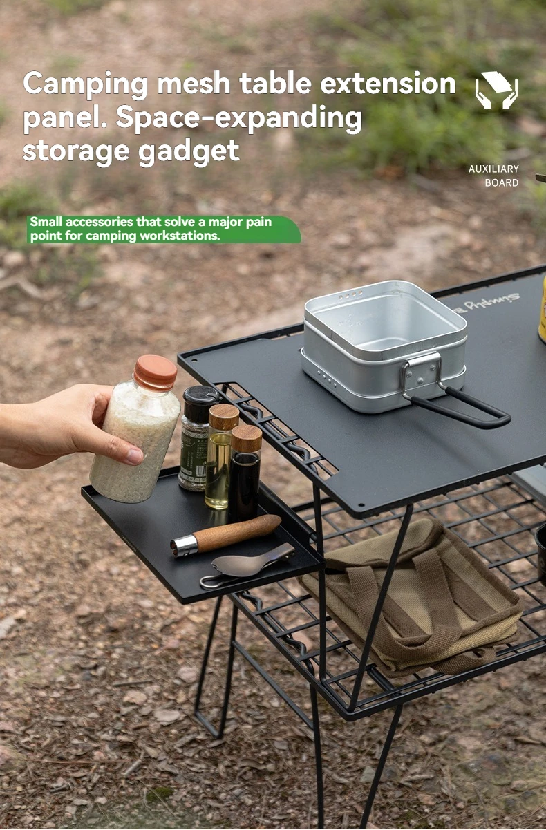 T-2302BK Camping-Tisch-Erweiterungsplatte Edelstahl Outdoor-Netztisch Zusatzplatte Mehrschichtige Aufbewahrung Schnellmontage-Platte – Detail 1