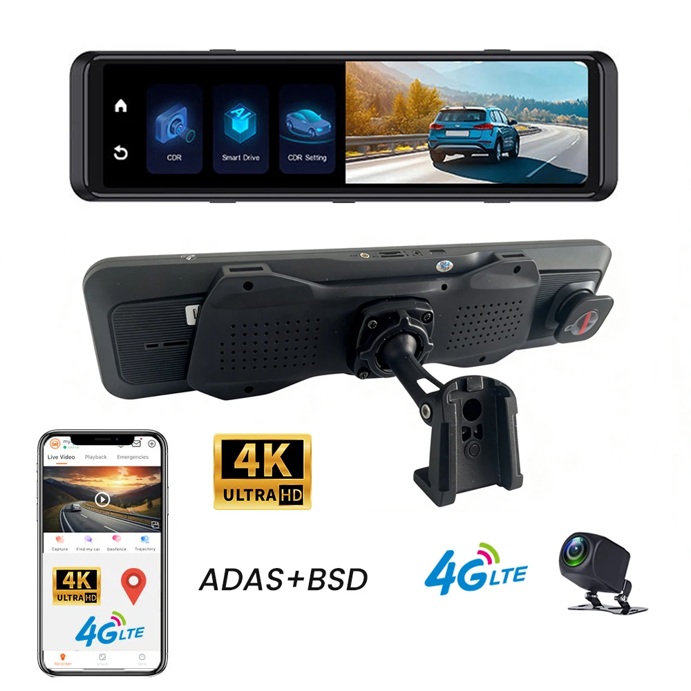 4K Dash Cam 4G LTE Car Camera 11.26 Inch Car Dvr Rear View Mirror With GPS WIFI ADAS+BSD Video Recorder Fleet Management Monitor