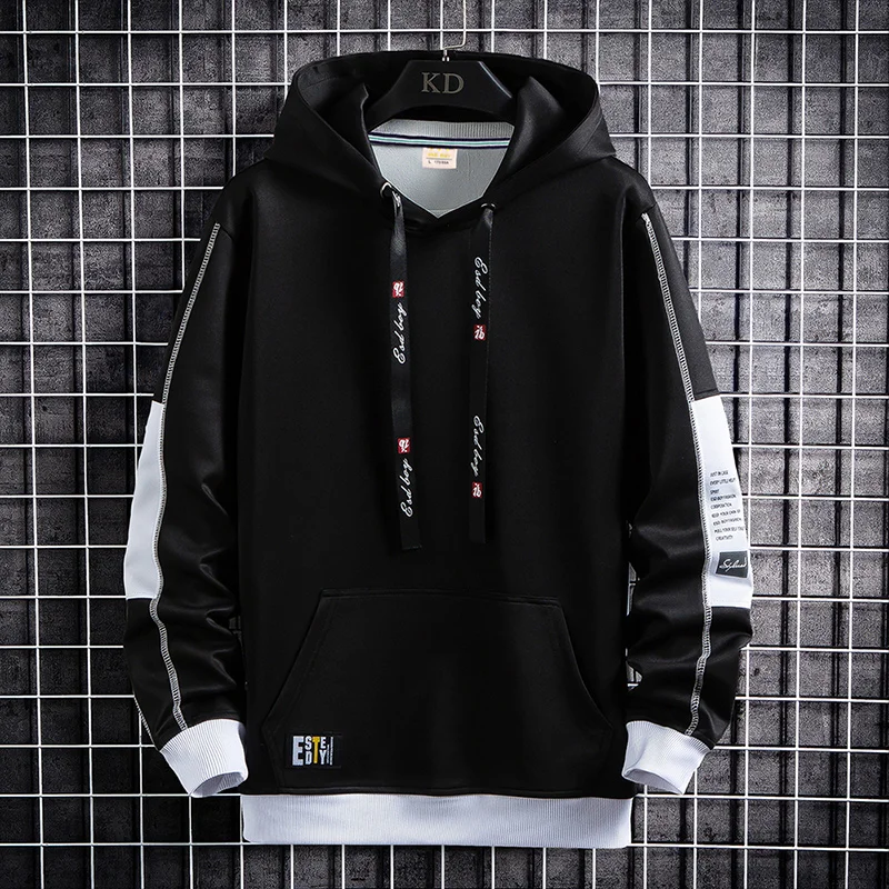 แฟชั่นผู้ชาย 2024 ฤดูใบไม้ผลิฤดูใบไม้ร่วงแขนยาว Harajuku Hooded Sweatshirts Casual Hoodies เยาวชน Solid Pullover Outwear TOP เสื้อผ้า