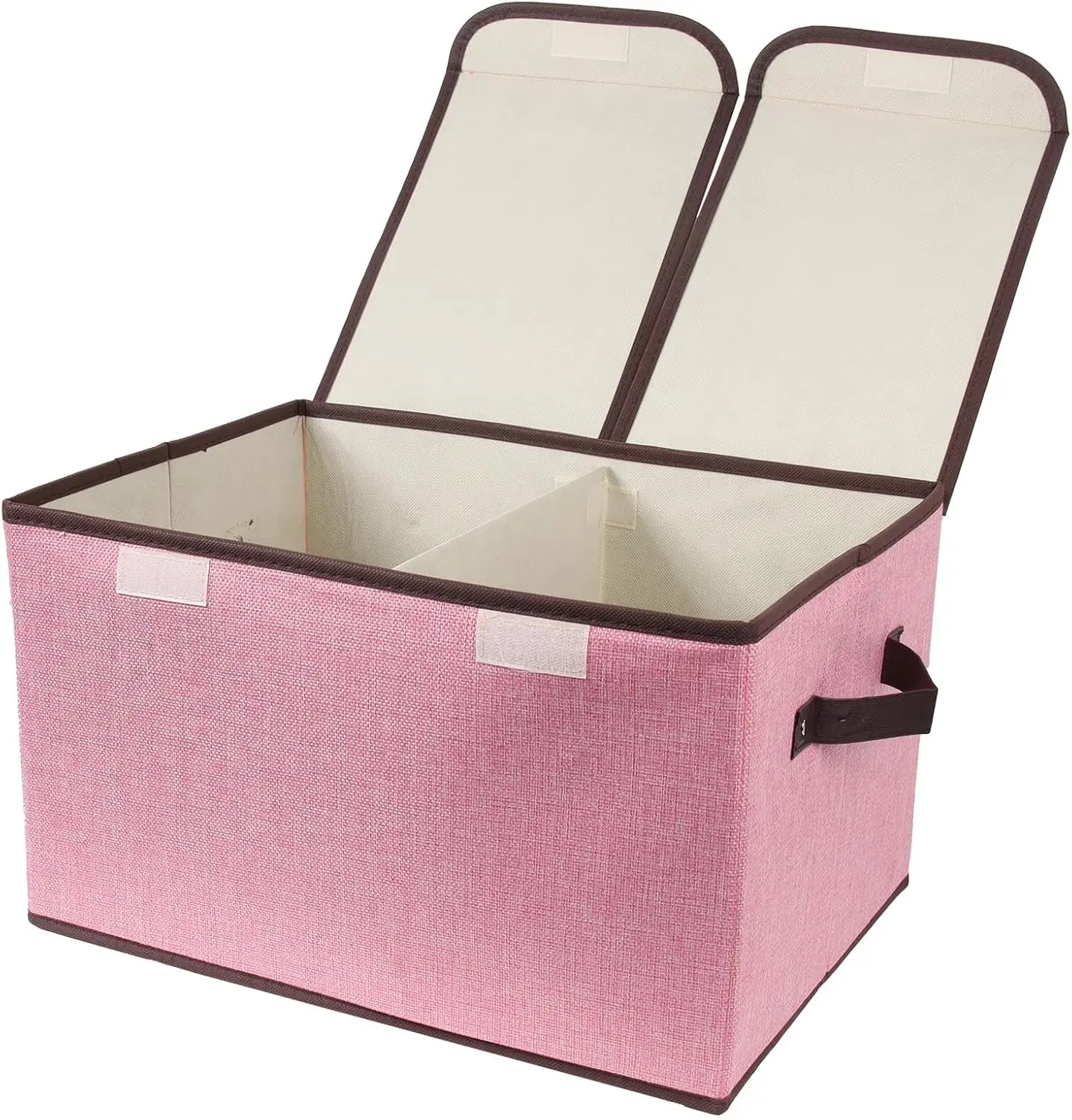 

Foldable Fabric Storage Box with Double-Lid & Dividers, Large Organizer for Home Closet Office in Pink