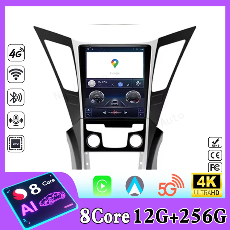 9.7 inch Car Radio For Hyundai Sonata YF 8 Android 12 2010-2018 Vertical Carplay Android Auto Player GPS Navigation Video Stereo
