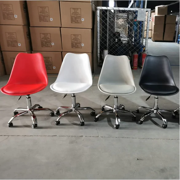 

Simple High Quality Comfortable PU Cushion Seat Plastic Colored Office Chair with Caster Wheels