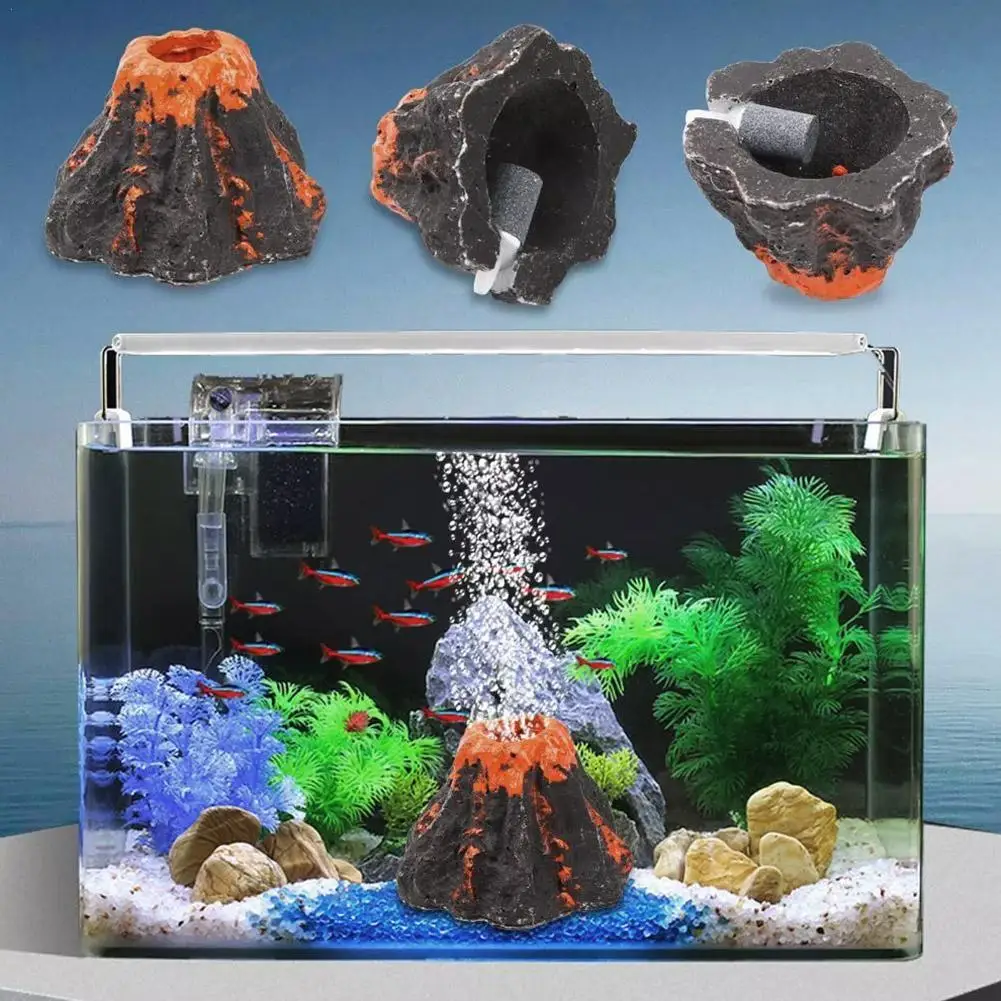 Resin Rockery Fish Tank Landscaping Aquarium Simulated Volcano Can Be Equipped With Oxygen Pump Home Crafts Ornaments