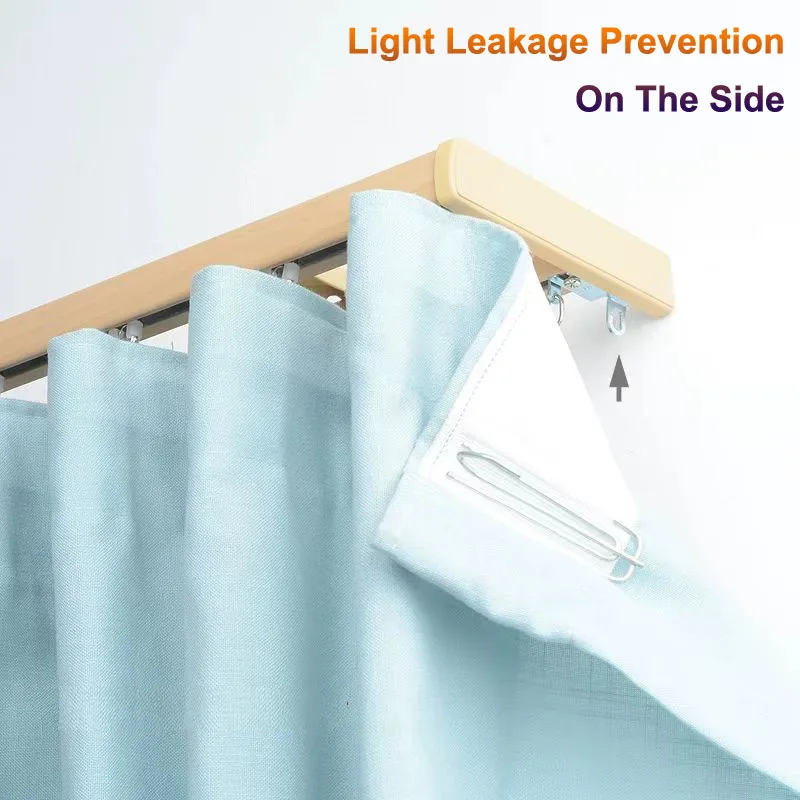 Wall Mounted Wood Grain Curtain Rails Decorative Silent Roman Pole with Light Leakage Prevention for Bay Window