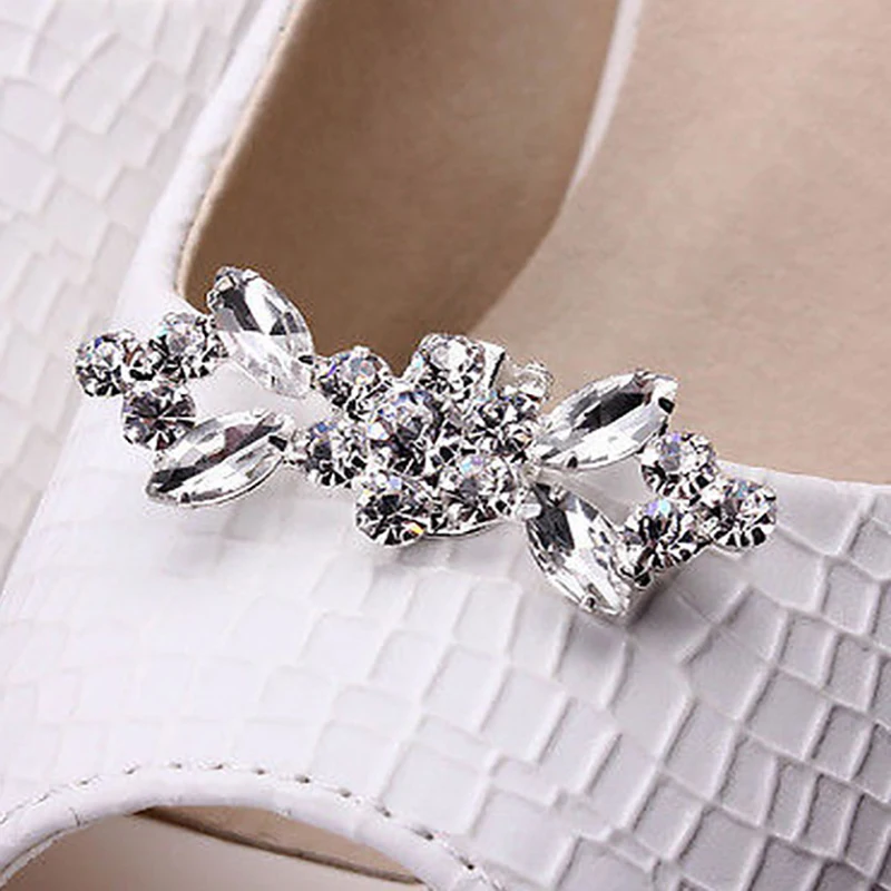 Rhinestone Shoe Clip Silk Flower Shoe Decorations Shiny Decorative Clips Charm Buckle Wedding Brooch Bride Shoe Accessories