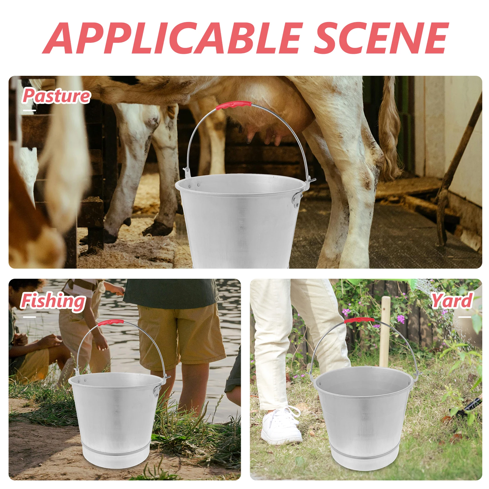 

Metal Water Bucket Thickened Large Capacity Portable Milk Storage Bucket Sturdy Ice Cube Container Multi Purpose Water Holder