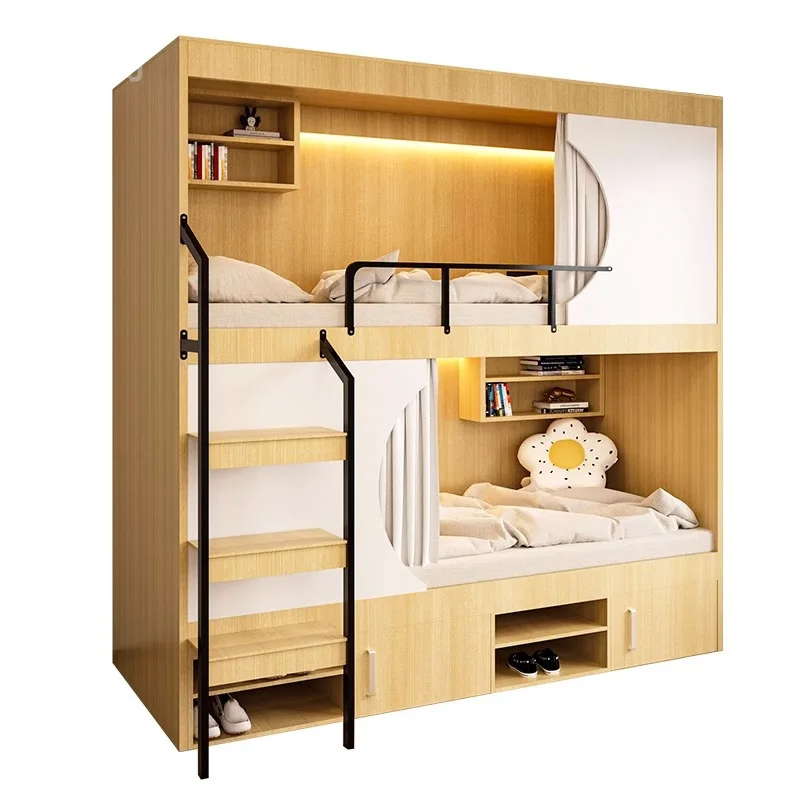 

Space-saving bunk bed king-size solid wood combined with safety railings and ladders