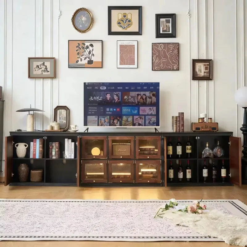 #Simple French Medieval Vintage Solid Wood TV Cabinet Dark Brown And Black Modular Floor