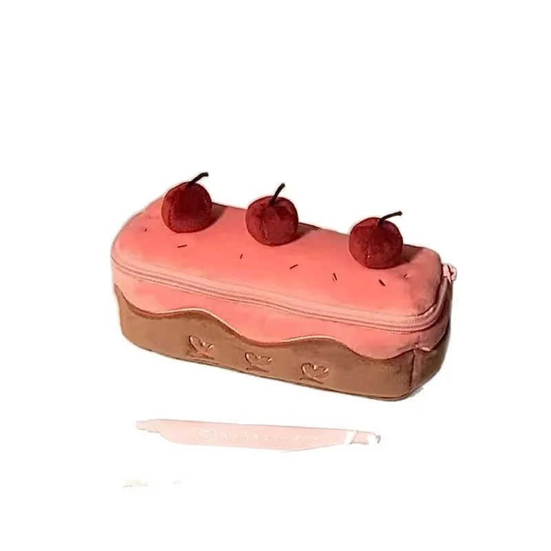 Plush Cute Pencil Bag Cherry Cake Pencil Case Large Capacity Student Stationery Storage for Girls Kids Back to School Gift view 6