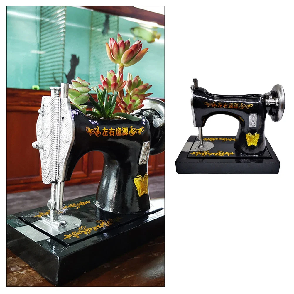 1 قطعة الزهرية الحرفية الراتنج خمر ماكينة خياطة شكل وعاء عصاري لنباتات الصبار ديكور سطح المكتب حديقة الزينة