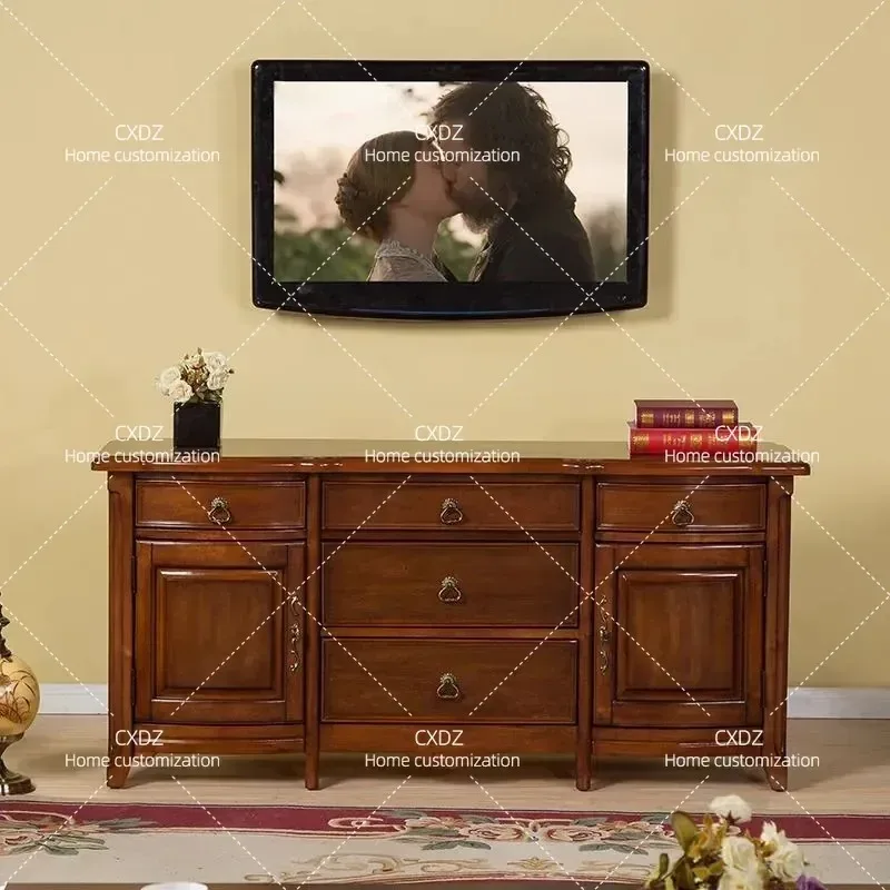 American Solid Wood TV Cabinet Simple High Storage Side Cabinet for Small Apartment Master Bedroom Narrow Household Console