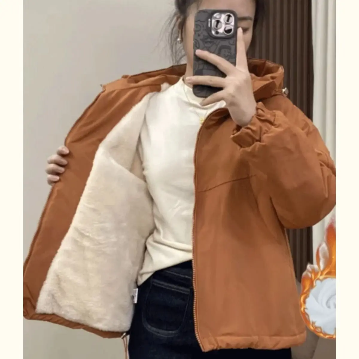 Fleece Tthickened Jacket Women's Autumn And Winter Clothing New 20265 Popular Korean Small Versatile Short Top Hooded Coat Black