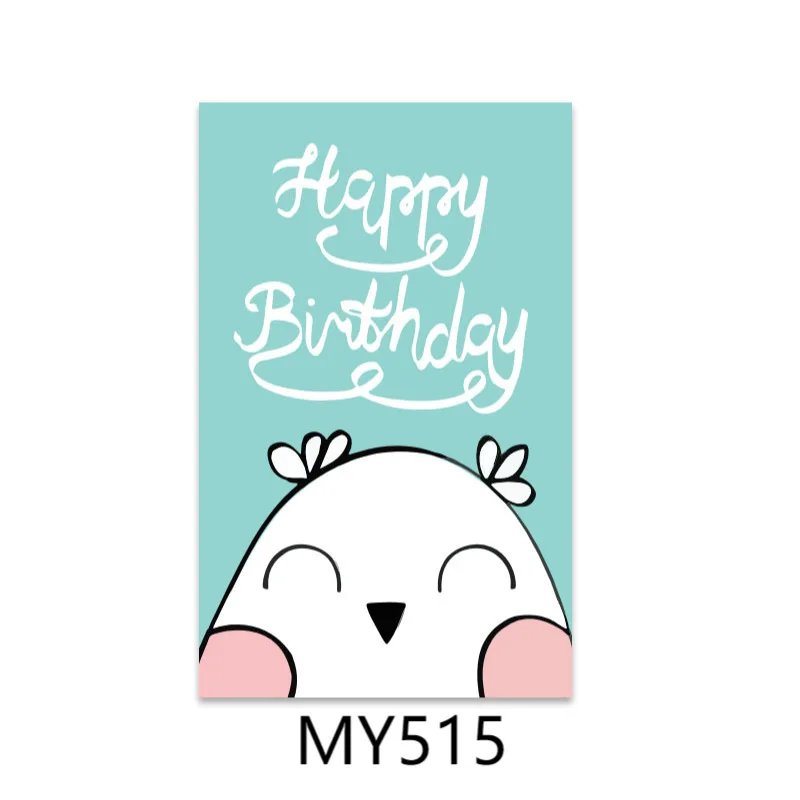 50Pcs/Pack Happy Birthday Stickers 5x8cm Rectangular Adhesive Labels Baking Cake Packaging Sticker Cartoon Decorative Sticker