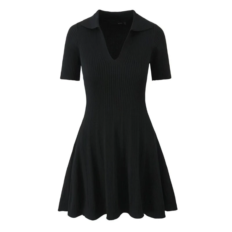 Spring new collection waist V-neck short sleeved knitted women's high waisted elastic dress short skirt