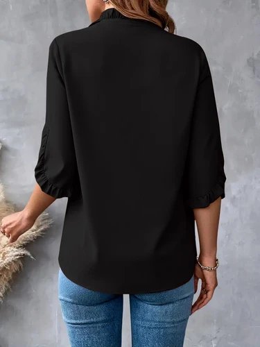 Imagen 2 del producto Tops de verano para mujer, camisetas informales elegantes con pétalos de manga corta y cuello en V, blusas tipo túnica a la moda, camisetas bonitas, ropa 2025