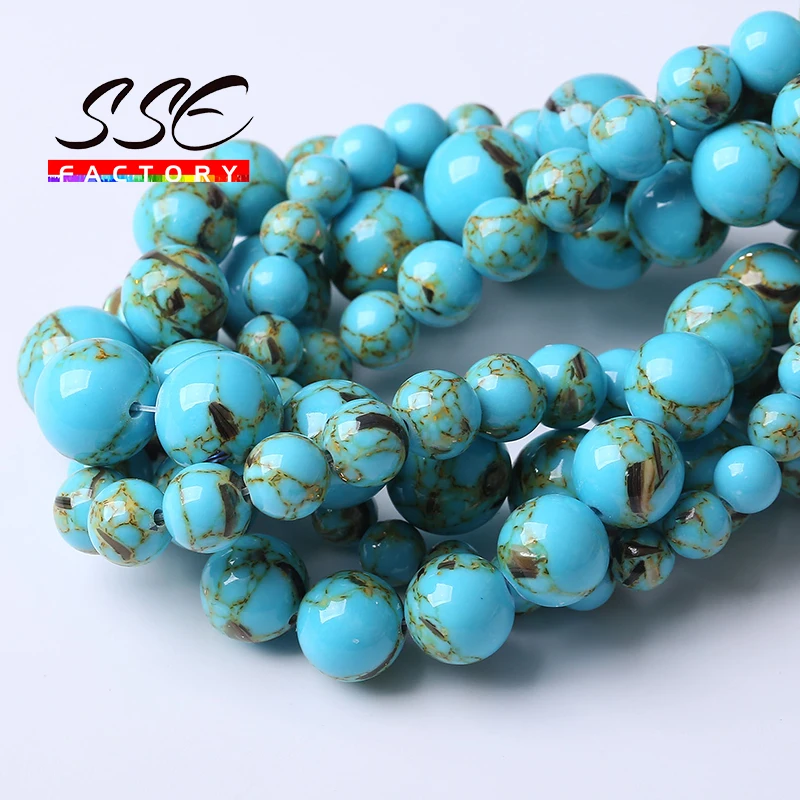 A+ Natural Shell Turquoise Stone Beads Round Loose Beads For Jewelry Making Diy Bracelets Accessories 4 6 8 10 12mm 15\