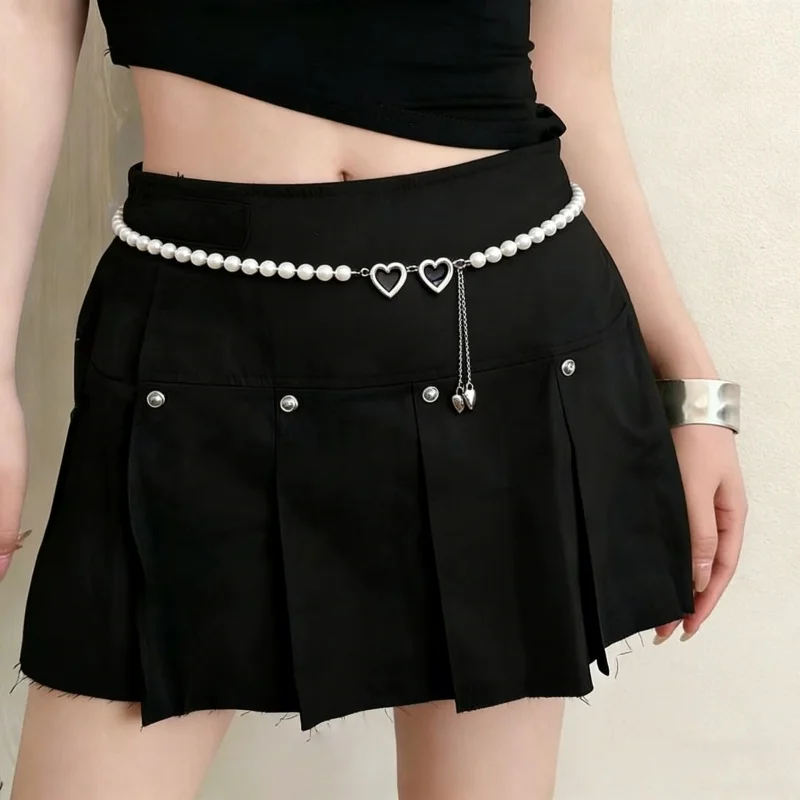 Fashion Y2K Retro Cheap Thin Pearl Waist Chain Belt For Women - Stylish Body Jewelry Accessories For Party & Casual Wear