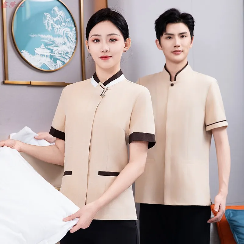 

Summer work uniforms for cleaning staff in property management, hotels, guesthouses, and commercial premises; short-sleeved clea