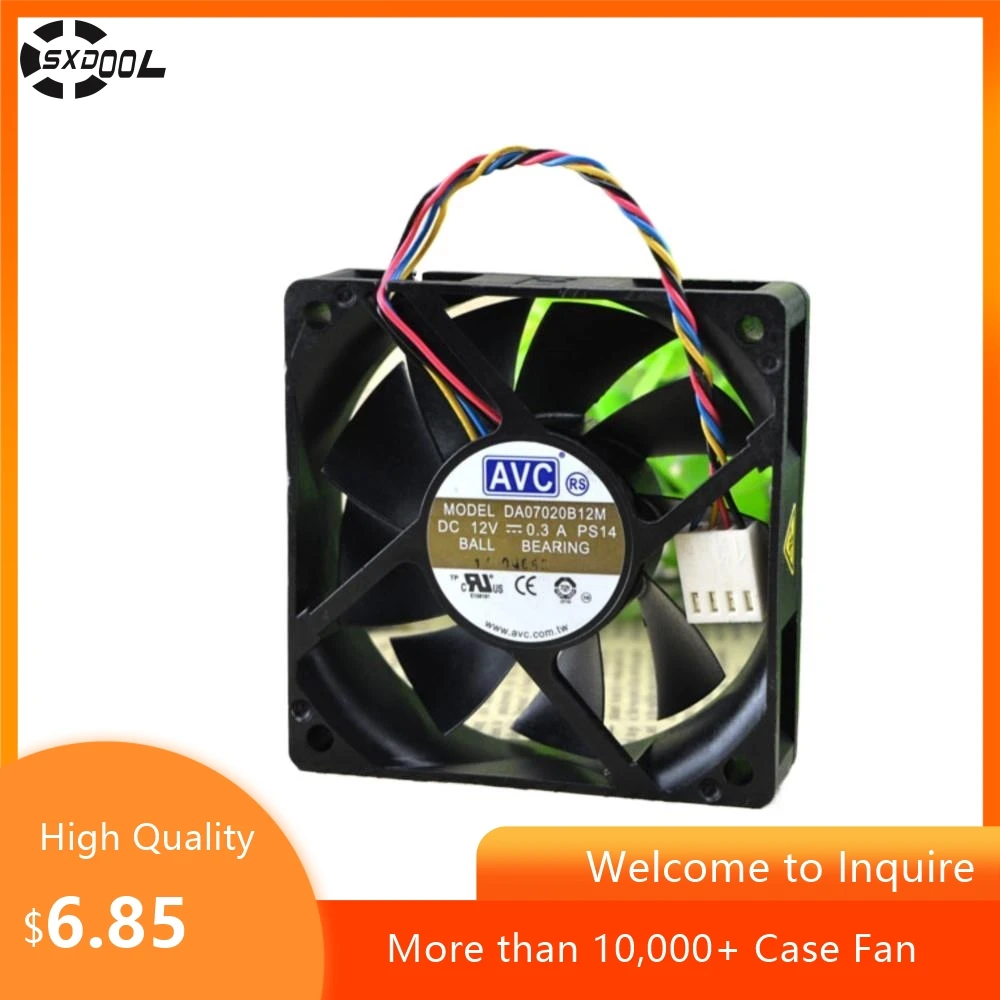 

7020 70mm 7cm CPU Heatsink Fan For AVC DA07020B12M 70x70x20mm 12V 0.3A Dual Ball 4100RPM 4-Wire PWM CPU Cooler Fan