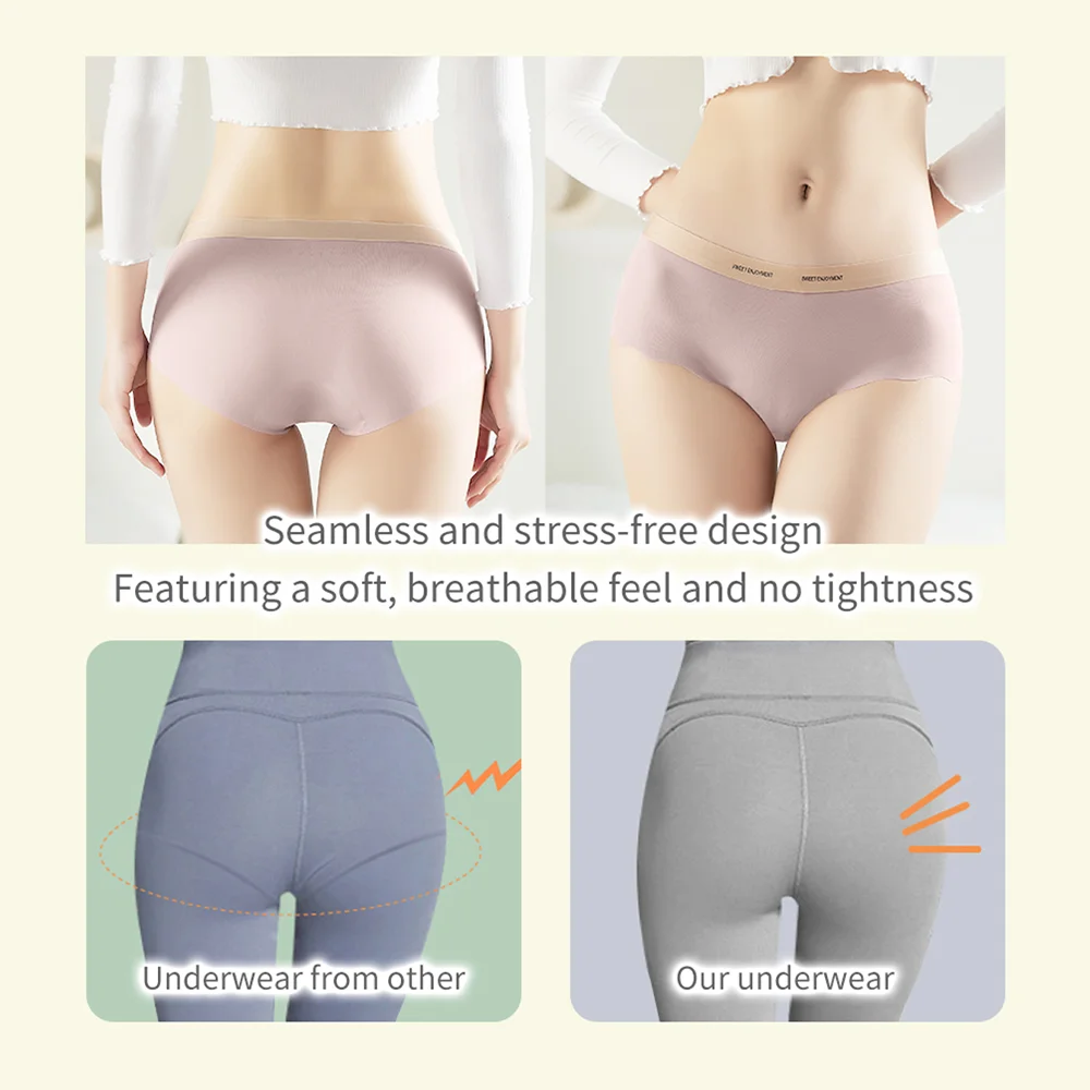 Women Ultra Thin Traceless Invisible Breathable Panties Seamless Cotton Sweat Absorbing Crotch Low Rise Briefs 4PCS