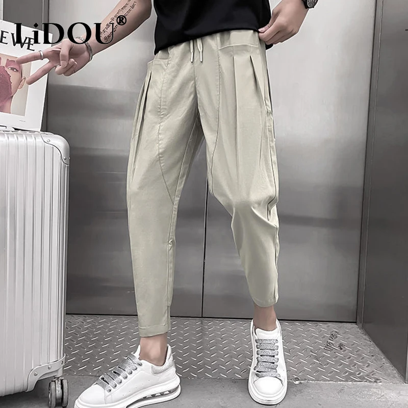 2023 New Autumn Fashion Trendy Sports Creative Multi-element Street Cargo Style Cropped Pants Loose Patchwork Sweatpants Men