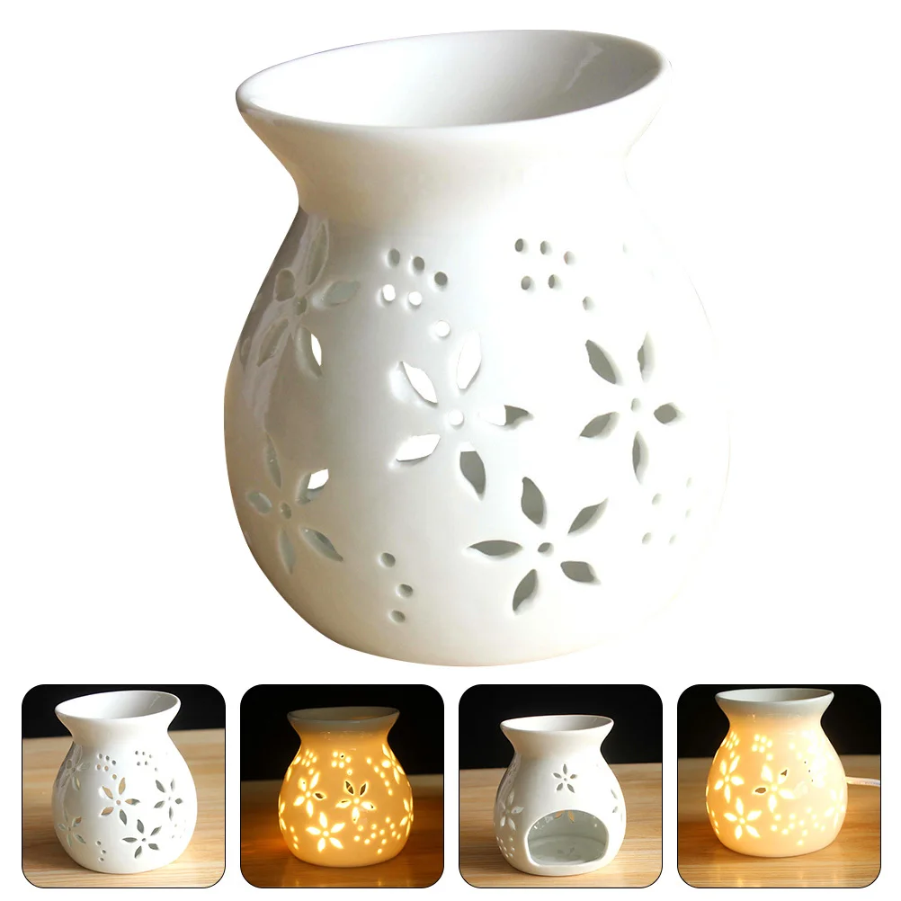 

Ceramic Aroma Burner Hollow Flower Design Desktop Ornament High Class Material Fine Craftsmanship Suitable Various Scenes