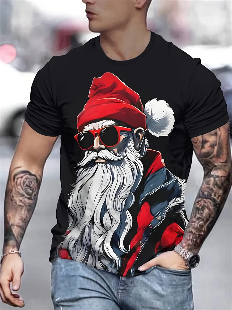 Men\'s Vitality Santa Claus T-Shirt Christmas Party Clothes 3d Printed T-Shirts Casual Short Sleeve Tops Polyester Oversized Tees