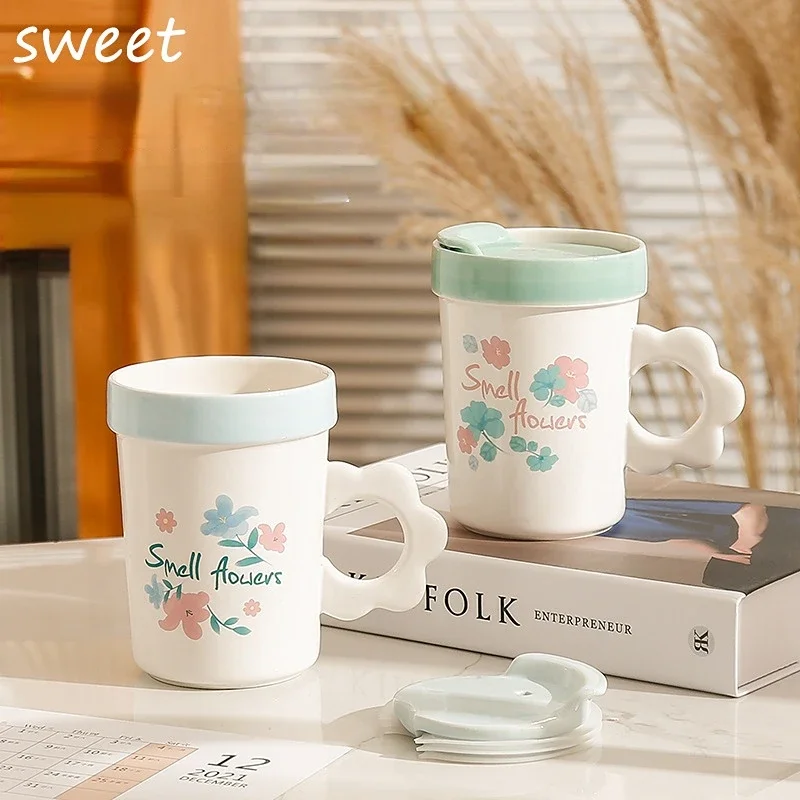 

480ml Creative Flower Ceramic Mug Mug Large Capacity Household Water Cup Couple Gift Coffee Mug Milk Mocha Cup Juice Cup