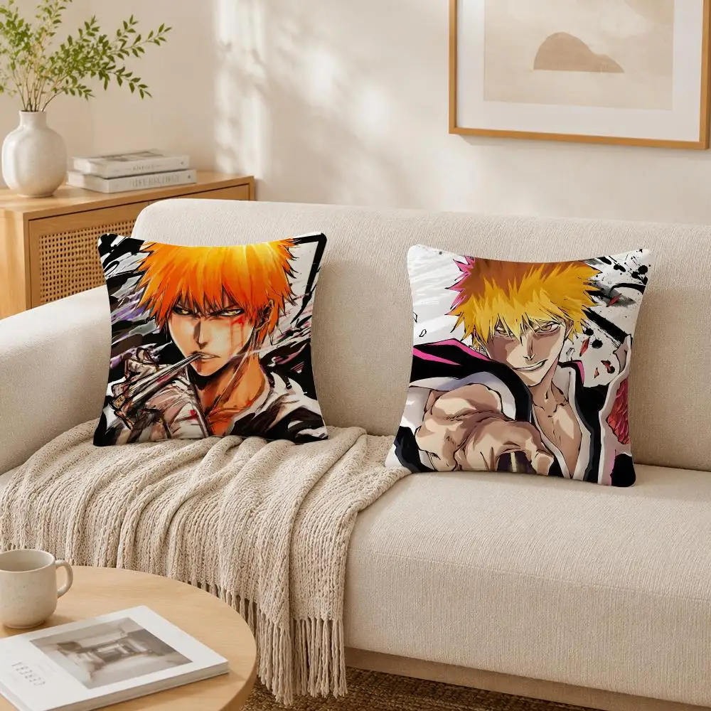 Japanese Anime K-Kurosaki Ichigo Cushion Cover Plush Decorative Pillow Case With Hidden Zipper Cutecore Room Decor For Home