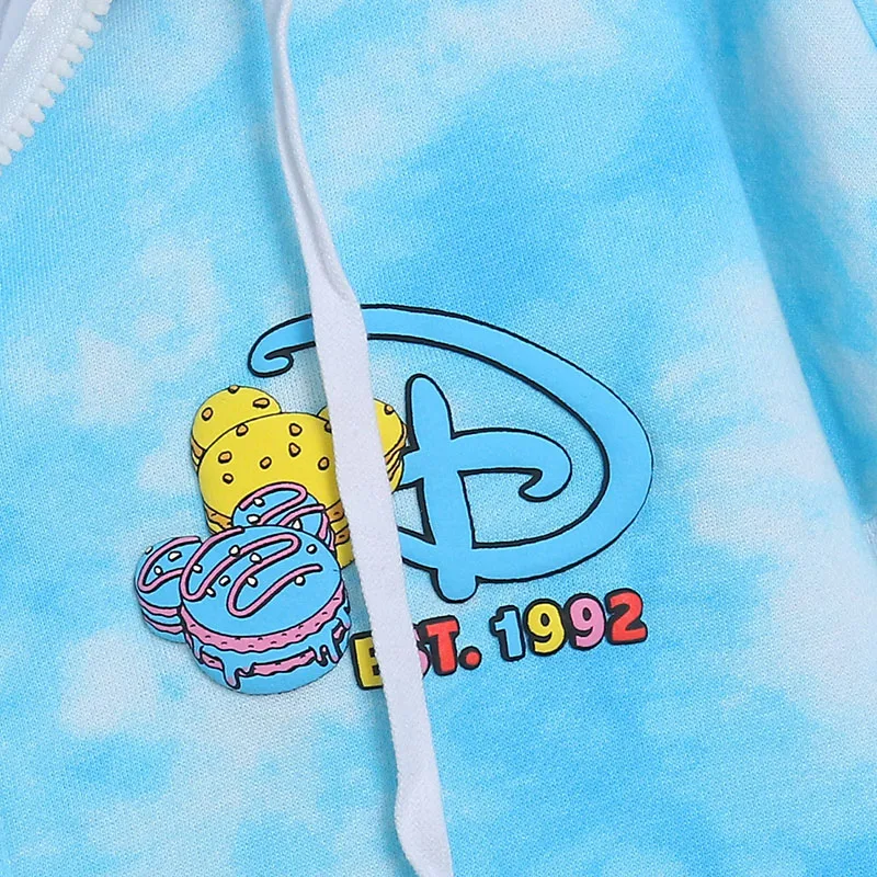 Felpa con cappuccio Disney Tie Dye Disneyland Felpe con zip Giacca in pile Maglione Donna Casual Allentato Top Streetwear Coppia unisex