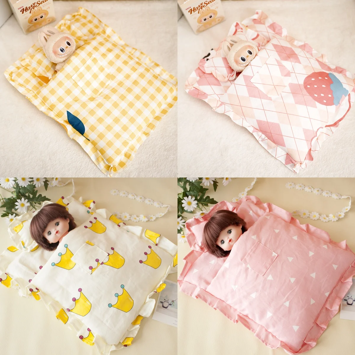 1PC Sleeping Bag Bedding Set with Play House Cover Cushion Pillow for 20cm Idol Doll 17cm Labubu 25cm Mellchan Doll Accessories