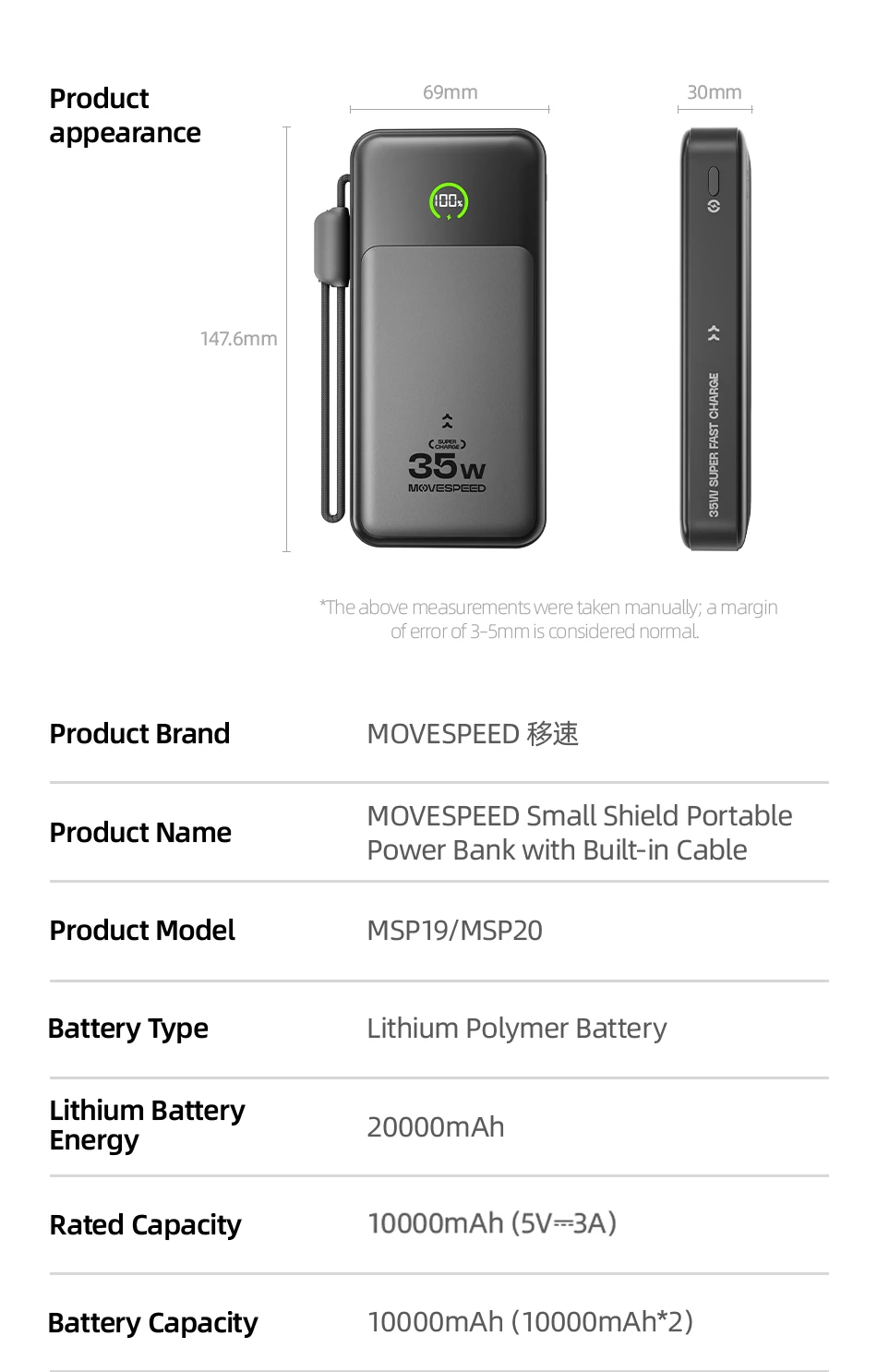【CCC】MOVESPEED P20 Power Bank 20000 mAh Externer Ladegerät 35 W PD Powerbank mit schnellem Laden, LFP-Akku für iPhone Xiaomi Samsung – Detail 16
