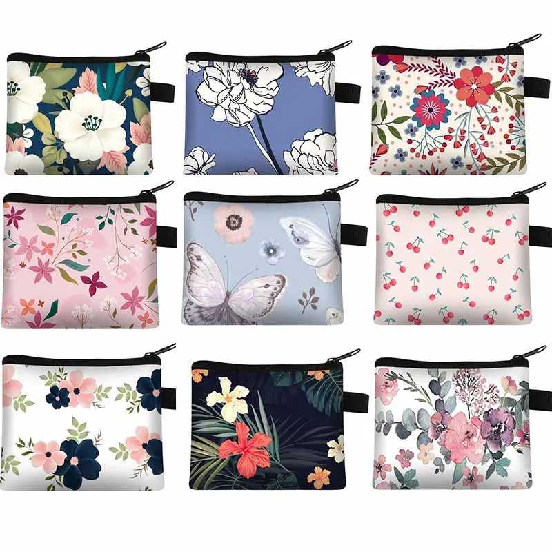 Colored Flower Coin Bags Purse Women‘s Zipper Small Wallet Money Organizer ID Credit Card Holder Lipstick Toiletry Clutch Pouch