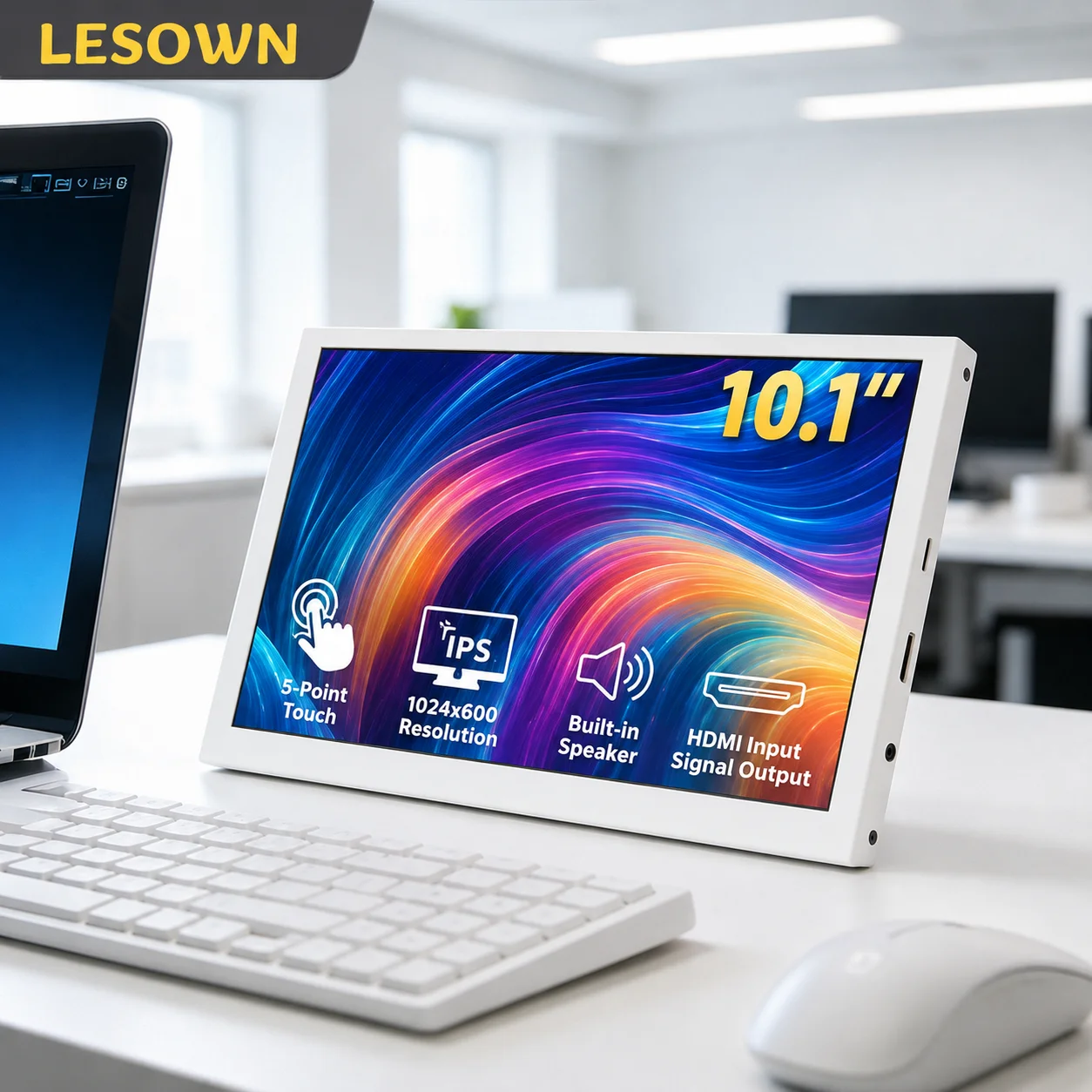 LESOWN  Driver-free 10.1 Touch Screen White Aluminum HDTV Raspberry Pi VESA Desktop Maker Dev Board Monitor