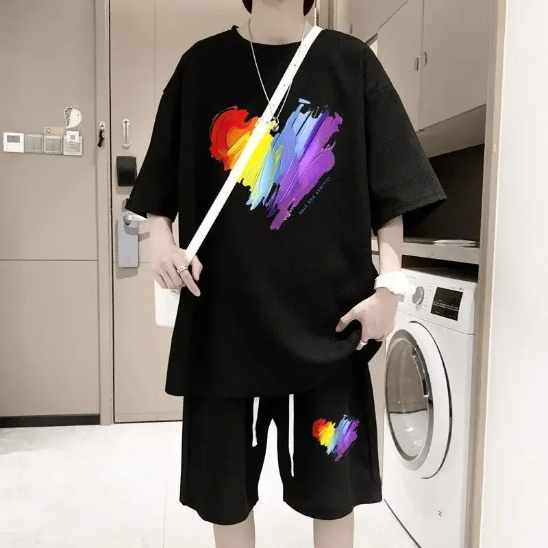 

Graphic Man Sets Nylon Print Sports Suits 2 Piece Outfit Aesthetic Original Brands Cool Baggy Loose Slim Fit T-shirts Shorts Men