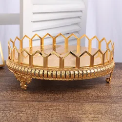 Luxury Gold Fruit Tray Golden Round Fruit Plate Multi-Function Metal Snack Home Storage Plate Tablewear