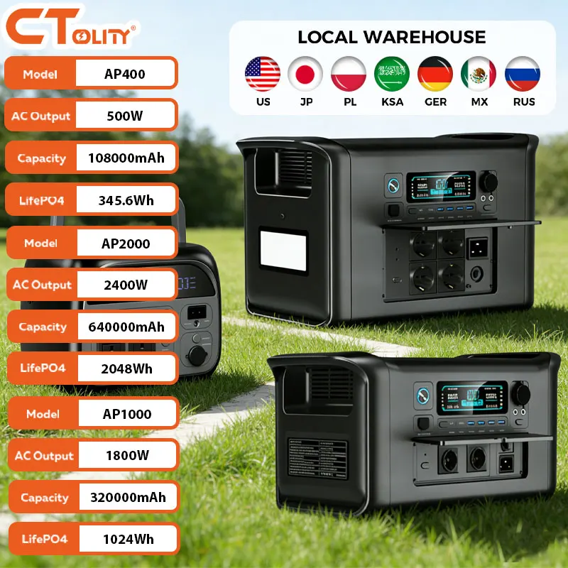 CTOLITY AP2000 AP1000 AP400 2400W Power Station Portable 2048Wh LiFePO4 LIthium Rechargeble 4000+ Cycle Battery for Outdoor RV