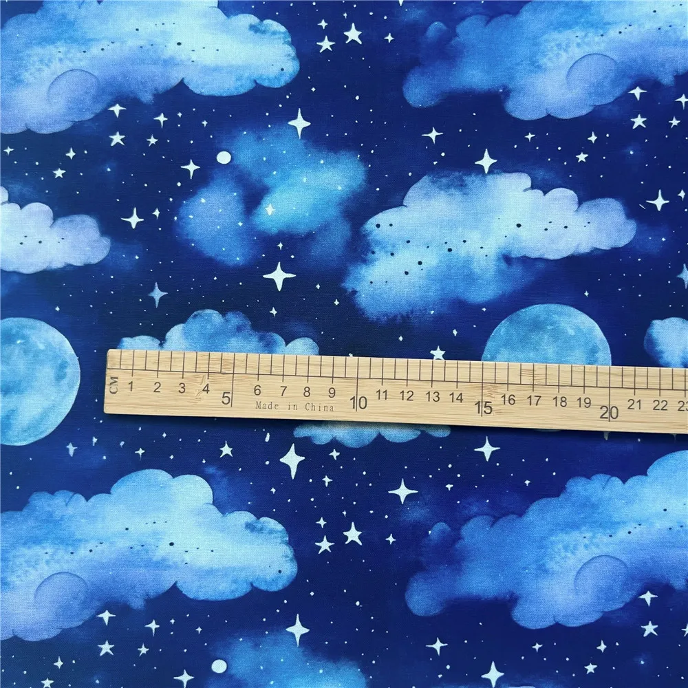 Clouds, moon, stars, sky 100% Cotton Fabric Material Patchwork Sewing Fabrics Quilt Needlework DIY Cloth baby mask Material