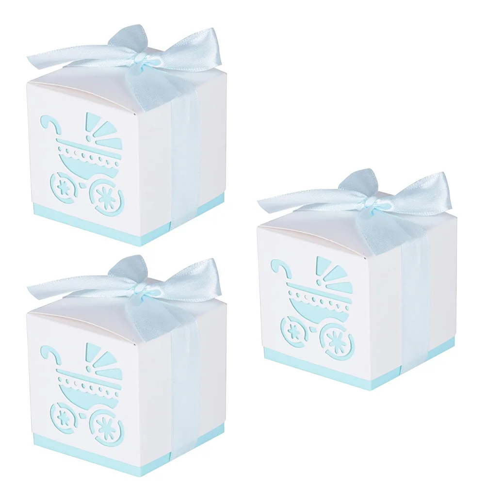 

50pcs Stroller Candy Sweet Gift Boxes Christening Baby Shower Party Favors Box (Sky-blue)