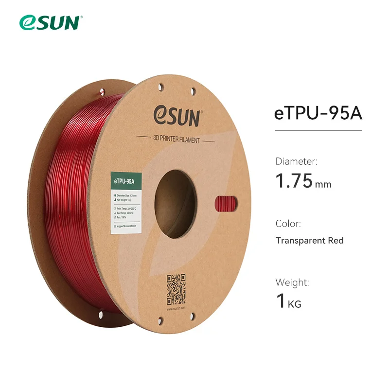 eSUN TPU-95A 2kg 3D-printfilament 1kg/rol 1,75 mm Robuust en slijtvast 3D-materiaal voor hoge snelheid printen Geschikt voor de meeste printers Snelle levering