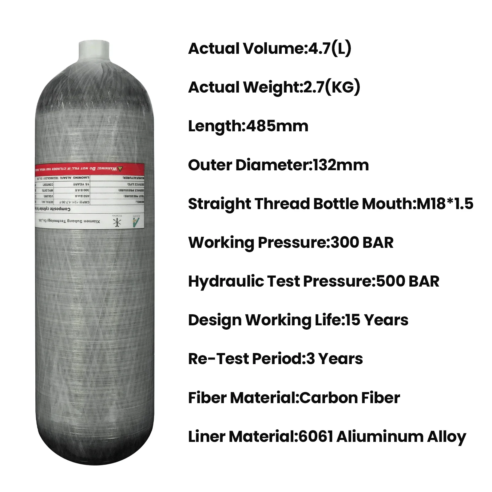 TUXING-tanque de alta presión con estación de llenado, cilindro de fibra de carbono, 4500PSI, 300bar, 4,7 L, HPA, estación de carga de buceo, M18 x 1,5