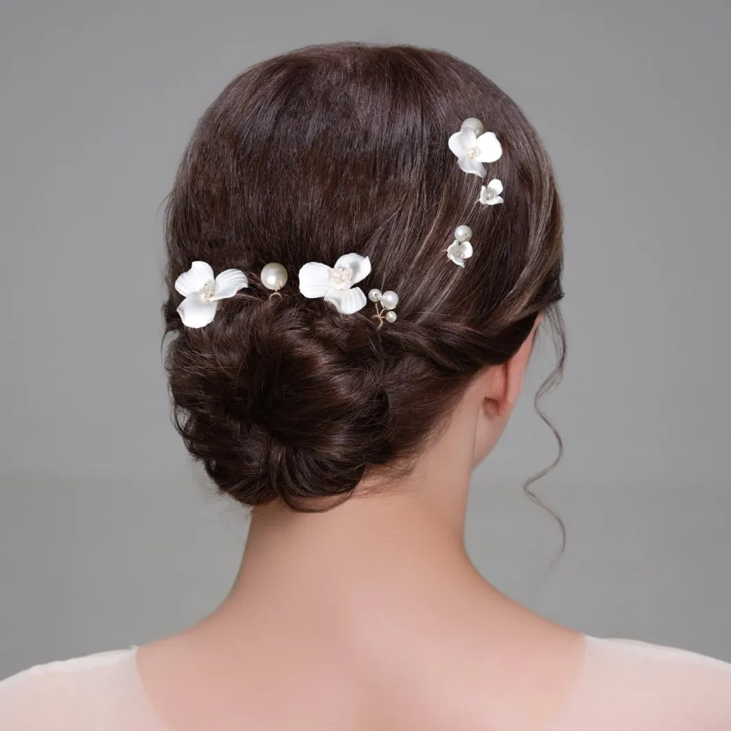 

Элегантные белые керамические заколки для волос с цветком, свадебная вечеринка для невесты, U-образные палочки для волос, декор из жемчуга, простые модные свадебные украшения для волос