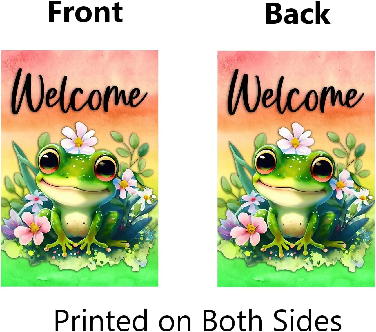 Cute Frog Welcome Garden Flag 12x18 Inch Double Sided Spring Summer Pond Yard Flags for Outside Vertical Burlap Banner Seasonal