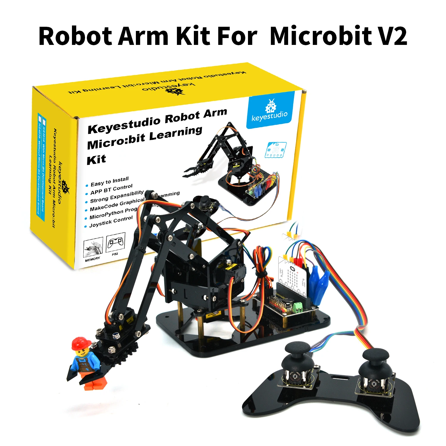 Keyestudio 4DOFMicrobit V2 Robot Arm Starter Kit Acrylic Mechanical Claw Toys for MicroBit Robot Kit DIY Robot STEM Programming