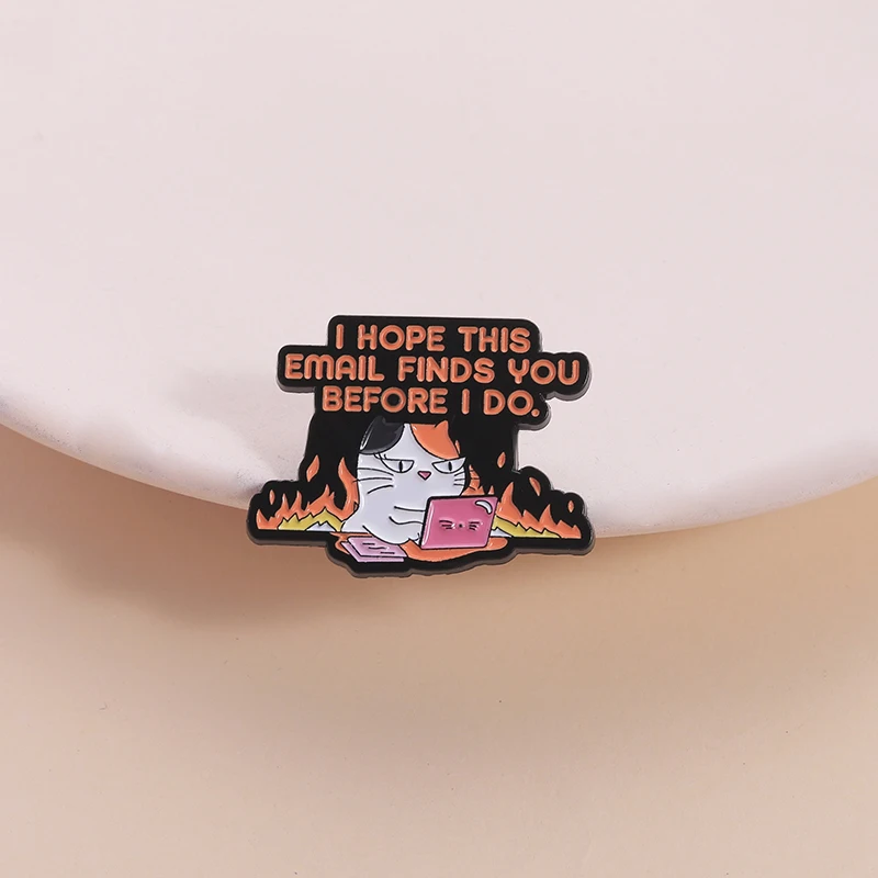 Office Worker Animal Enamel Pins Humor Quotes Angry Office Girl Tired of Working Computer Cat Brooches Lapel Badge Jewelry Gifts