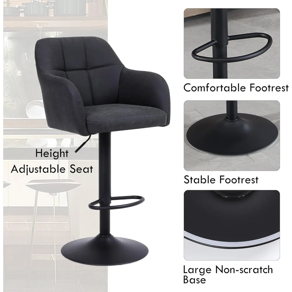Drehbare, verstellbare Barhocker, 4er-Set, Barhocker aus Kunstleder mit Rückenlehne/Armlehne, gepolsterte moderne Theken-Barstühle mit